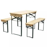 Cumpara ieftin Set balcon, masa dreptunghiulara, cu 2 banci, din metal cu lemn, 51 x 110 x 75 cm