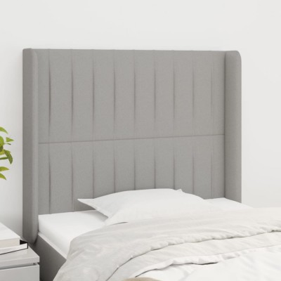 vidaXL Tăblie de pat cu aripioare gri deschis 103x16x118/128 cm textil 3119808 foto