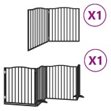 Cumpara ieftin Poarta caini pliabila cu usa 6 panouri negru, 480 cm, lemn plop