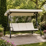 Balansoar gradina, 3 locuri, bej, 195x117x174 cm, functie pat, perne captusite, max 240 kg, Louisiana