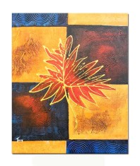 Tablou abstract pictat manual, Frunza de stejar 2, 60x50cm ulei panza in relief efect 3D, gata de expus pe perete