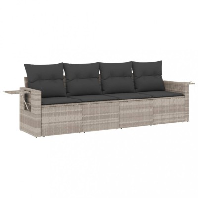 Set canapea de gradina cu perne, 4 piese, gri deschis poliratan foto