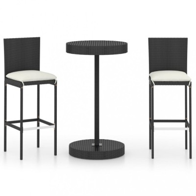Set mobilier bar de gradina cu perne, 3 piese, negru, poliratan foto