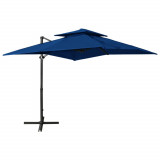 VidaXL Umbrelă suspendată cu &icirc;nveliș dublu, albastru azuriu, 250x250cm