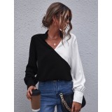 Camasa eleganta duo Alb Negru, din satin, cu maneca lunga