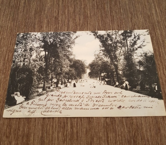 Carte Poștală Veche &ndash; Forsyth Park Savannah, Expediată SUA&ndash;Ungaria, Timbre și Ștampile de Epocă, posibil perioada 1906