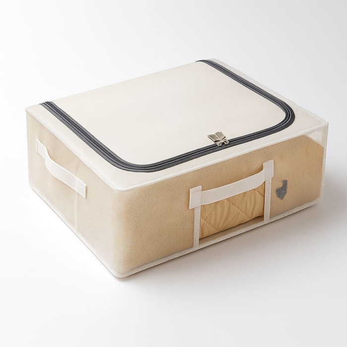 Cutie depozitare sub pat, 50x40x15 cm, transparenta, cu manere si fermoar, organizator haine sau lenjerie