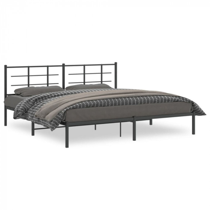 Cadru de pat metalic cu tablie, negru, 200x200 cm GartenMobel Dekor