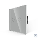 Cumpara ieftin Intrerupator touch dublu cap-scara/cruce din sticla gri Luxion, Serie A