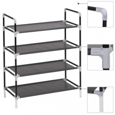 vidaXL Raft &icirc;ncălțăminte cu 4 rafturi, Metal și textil nețesut, Negru 245628