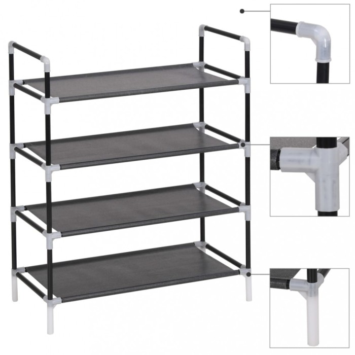 Gossi raft incaltaminte cu 4 rafturi, metal si textil netesut, negru