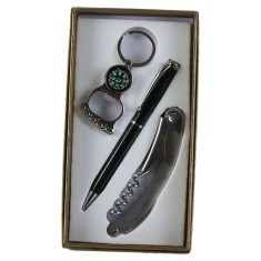 Set cadou pentru barbati, Tirbuson cu pix si busola (deschizatoare sticle)