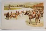 JOCKEU SI PROPRIETARUL CALULUI , LA CURSE , CROMOLITOGRAFIE , CARTE POSTALA , CLASICA