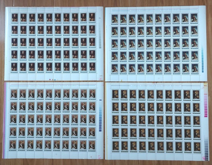 ✅RO 1973 , LP 826 ,&quot;Expo. filatelica Socfilex III - Tablouri , portrete &quot;-serie in coli complete de 50 ,MNH