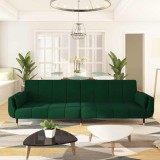 vidaXL Canapea extensibilă cu 2 locuri, 2 perne, verde &icirc;nchis, catifea 337584