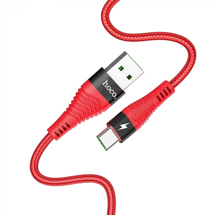 Cablu Date &amp; Incarcare Fast Charging Tip C 5A (Rosu) 1 Metru Hoco U53