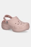 Crocs papuci de casa Classic Platform Lined Clog W culoarea roz, 207938