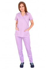 Costum medical lila bluza in forma Y cambrata si pantaloni lila 2XL INTL foto