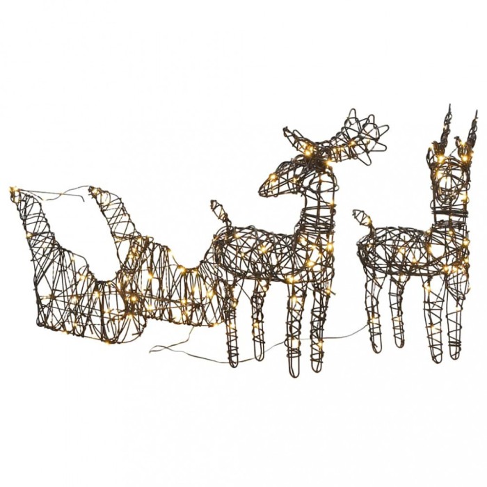 Decorațiune Crăciun ren și sanie 160 LED-uri albe calde ratan