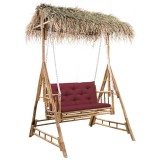 Cumpara ieftin Balansoar 2 locuri, cu frunze palmier si perna, 202 cm, bambus