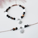 Set colier si bratara cu cristale impotriva energiilor negative si pandantiv soare - Argintiu