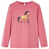Tricou pentru copii cu m&acirc;neci lungi, roz antichizat, 128, vidaXL