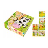 Set 6 in 1 cuburi Puzzle din lemn pentru copii, 6 imagini