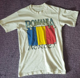 SH: Tricou CM 94 folosit alb, M, inscriptionat Romania Noroc si tricolorul, Bumbac