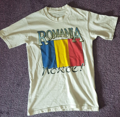 SH: Tricou CM 94 folosit alb, M, inscriptionat Romania Noroc si tricolorul foto