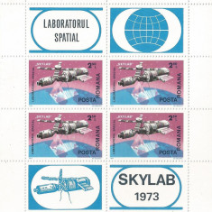 |Romania, LP 867a/1974, Skylab, bloc de 4 dantelat, MNH