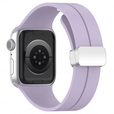 Bratara smartwatch compatibila apple watch 1/2/3/4/5/6/7/8/se/se 2 42/44/45/49mm, catarama metalica, minimalista, mov