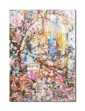 Cumpara ieftin Tablou impasto pictat manual, Ramuri de magnolie, 100x70cm acril pe panza in relief efect 3D, Kenny Varniote