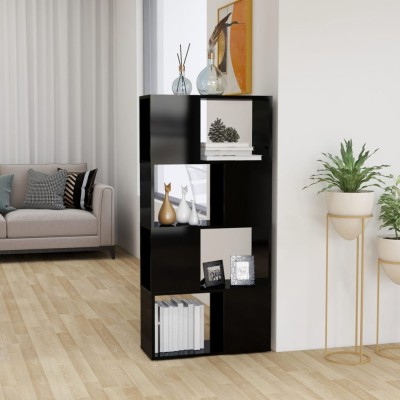 Bibliotecă/Separator cameră, negru extralucios, 60x24x124,5 cm foto
