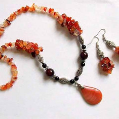 Set agate, cercei si colier cu pandantiv, bijuterii agate 34387