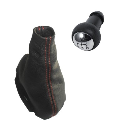 Set nuca cu manson schimbator viteze MARTI-NIK 15 compatibil cu PEUGEOT 207 2006-2012, 5 viteze, piele naturala, fara un cadru, negru cu cusatura rosi foto