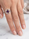 Cumpara ieftin Inel din Argint 925 Cosmic Violet Halo, Model Medalion Geometric cu Cristale