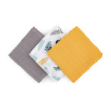 Cumpara ieftin Set 3 scutece, Petite&amp;Mars, Moussy Ochre Leaves, Din muselina de bambus, Hipoalergenice, 68 x 68 cm, Certificate Oeko Tex Standard 100, Multicolor