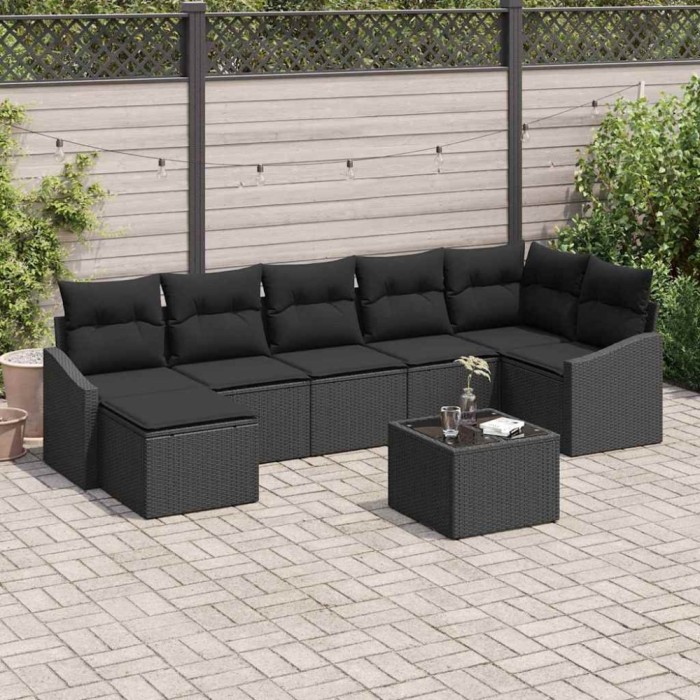 vidaXL Set de canapele pentru grădină 8 pcs Negru Rattan poli 3346823