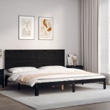Cumpara ieftin Cadru pat cu tăblie 200x200 cm, negru, lemn masiv