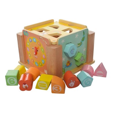 Joc educativ montessori tip Cub lemn cu sortator forme geometrice - CX-0972 foto