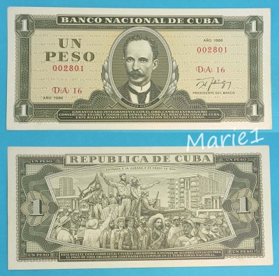 Cuba 1 Peso 1986 &amp;#039;Fidel Castro&amp;#039; UNC serie: DA16 002801 p#102 foto