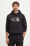 The North Face bluză Drew Peak bărbați, culoarea negru, cu glugă, cu imprimeu, NF0A89EMJK31