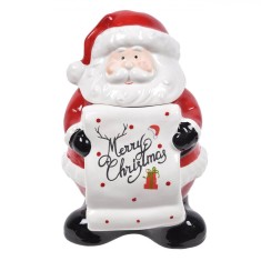 Cutie Biscuiți Ceramică, Model Crăciun, Culoare Alb-Roșu, Dimensiuni 16x18x27 cm, Mesaj Merry Christmas