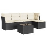 Set mobilier de gradina cu perne, 6 piese, negru, poliratan