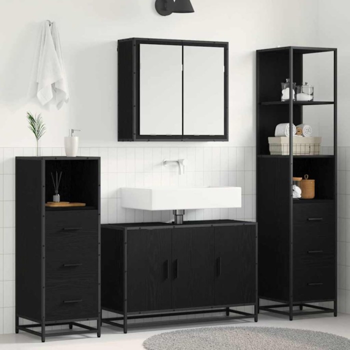 vidaXL Set de mobilier pentru baie 4 pcs Stejar negru 90 x 33 x 60 cm 3402484