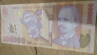 Romania postdecembrista polymer 100000 lei 2001 foto