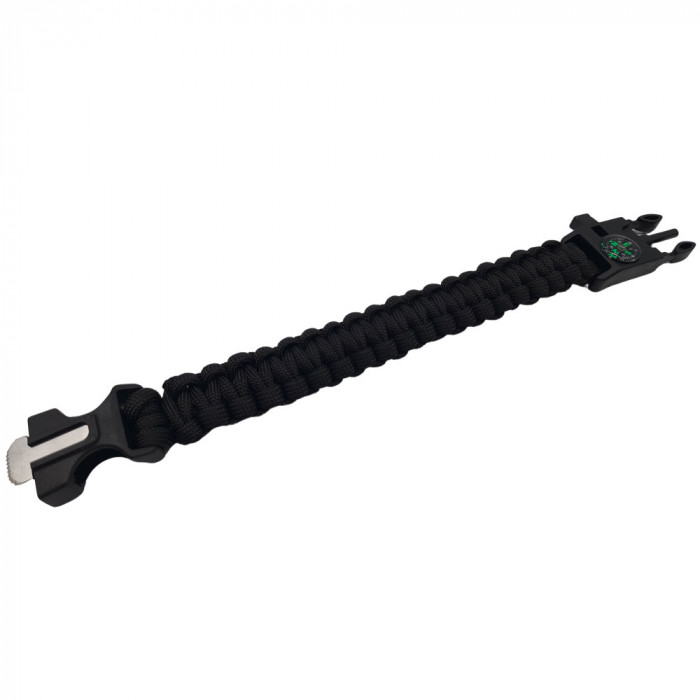 Bratara supravietuire IdeallStore&reg;, Military Surplus, paracord, 26 cm, negru