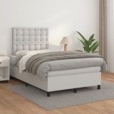 VidaXL Pat box spring cu saltea, alb, 120x200 cm, piele ecologică 3142834