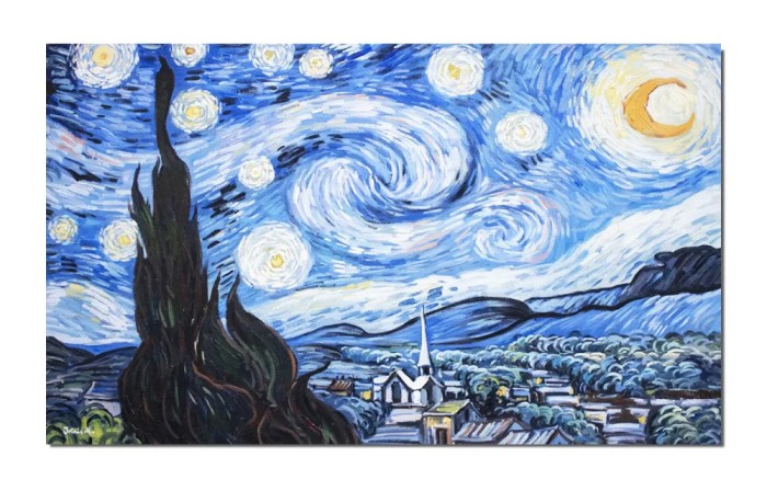 Tablou celebru pictat manual, Noapte instelata, 100x60cm ulei pe panza, reproducere Vincent van Gogh