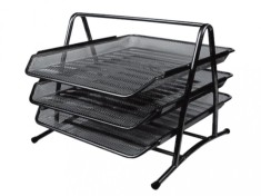 Organizator pentru documente cu 3 tavite suprapozabile,35x27 cm,negru